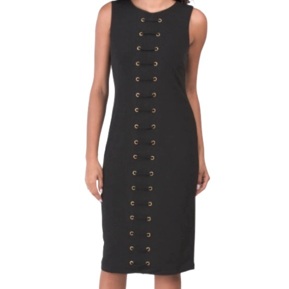 CARMEN Carmen Marc Valvo BLACK LACE UP GROMMET TRIM SLEEVELESS DRESS SIZE SMALL - Picture 15 of 16